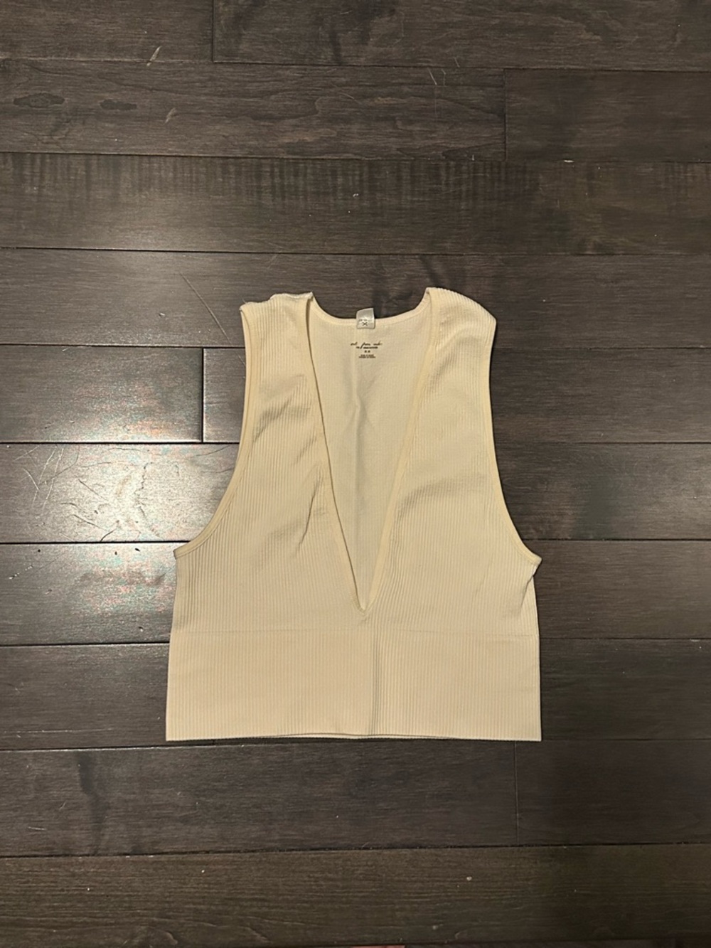 Urban outfitters Ribbed Deep V Crop Tank Top - Cream